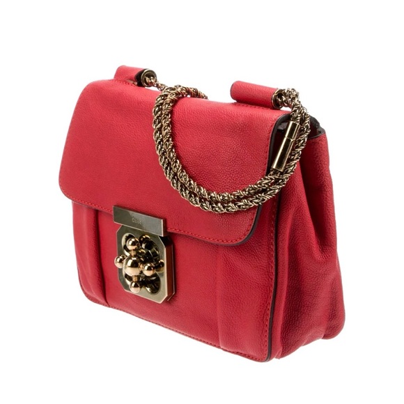 Chloe Red Leather Shoulder Bag with Gold Chain - Picture 3 of 9